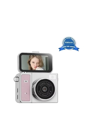 2k Mini Dijital Retro Video Kamera Flaşlı Dijital Vlog Mini Fotoğraf Makinesi Türkçe Menü Pembe