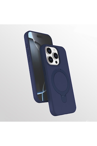 Apple Uyumlu iPhone 14 Pro Max Kılıf M-safe Şarj Özellikli Standlı Zore Samara Kapak Lacivert