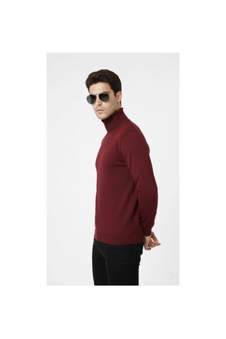 Butik İstanbul Tam Boğazlı Balıkcı Yaka Triko Kazak Yumuşak Dokulu Pamuklu Ince Dokuma, Uzun Kollu Rahat Regular Kalıp - Bordo