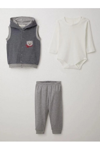 Erkek Bebek Bodyli 3 Lü Takım-15308 İndigo