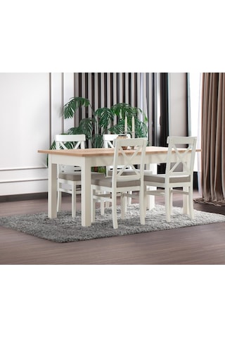 Alaçatı Açılır Masa + 6 Sandalye Beyaz - Ceviz