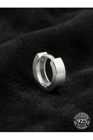 925 Ayar Gümüş Rodyum Kaplama Yuvarlak Erkek Huggie Halka Küpe - Tek 4x11mm