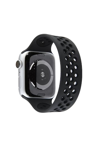 Apple Watch 42mm Uyumlu Ayarlı Delikli Silikon Kordon - Siyah-siyah