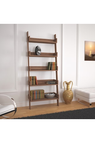 Pasifichome Only Raflı Ceviz Merdiven Kitaplık / Duvara Monte Kitaplık