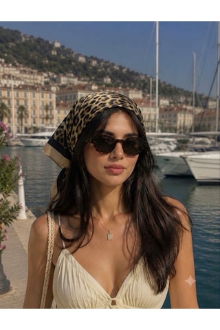 Trend Dokunuş Kadın 50-50 Saten Leopar Desenli Fular Bandana
