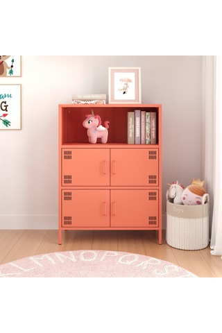 Pera Metal Çok Gözlü Dolap, 4 Kapaklı, Açık Raflı 80,50 X 40 X 109,50 Cm Ral 3022 Somon