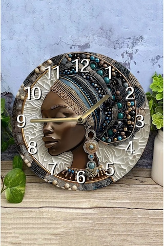 Afrikalı Kadın Portreli Çift Katmanlı Mdf Saat 33 Cm Sanatsal Duvar Dekoru Sdw358 Renkli