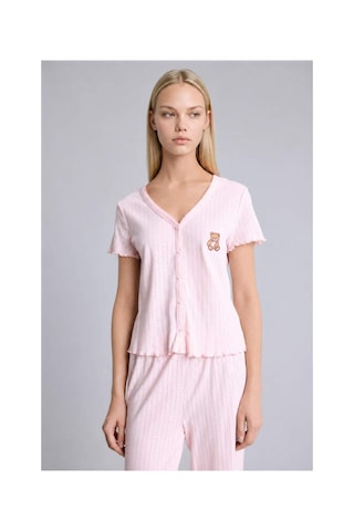 Defacto Regular Fıt Kısa Kollu Ayıcıklı 2li Pembe Pijama Takımı H3709ax26aupn436 Pembe-pn436