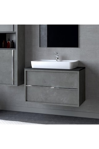 Denko Matia 80 Cm Mdf Retro Gümüş Banyo Banyo Dolabı Takımı + Boy Dolabı Gümüş
