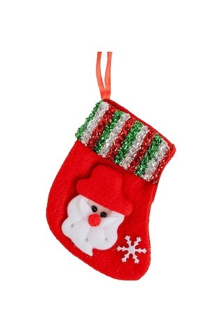 Yılbaşı Süsü Çorap Noel Baba Desenli Kırmızı 11 Cm