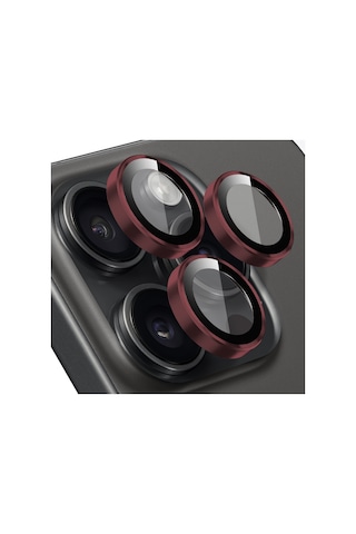 Buff Apple Uyumlu iPhone 15 Pro Max / 15 Pro Kamera Metal Lens Koruyucu Bordo