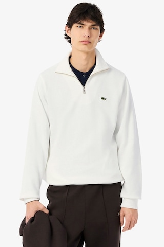 Lacoste Men's Classic Fit Neck Zip Sweatshirt Yarım Fermuarlı Yüksek Yaka Pamuklu Sweatshirt Beyaz