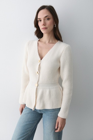 Krem 3 Düğmeli Pileli Hırka - 251065 Krem