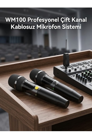 Wm100 Profesyonel Kablosuz Çift Mikrofon Sistemi Yüksek Ses Kalitesi