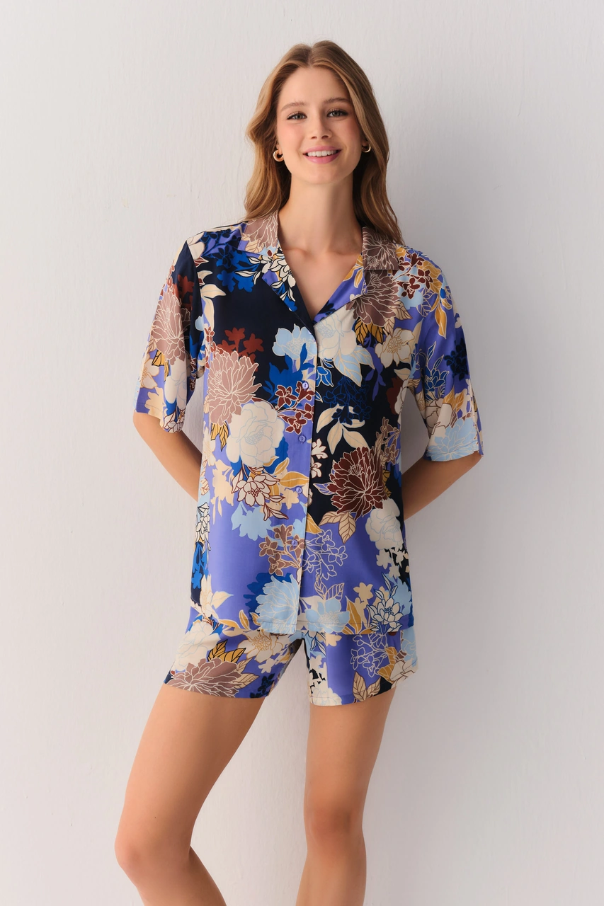 Suwen Flowery Night Şort Sh26404603846 Çiçek Desenli