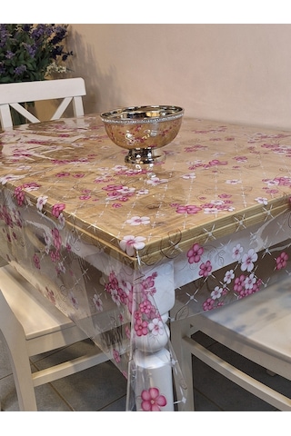 Şeffaf 0.018 Mm Pvc Muşamba - Desenli Silinebilir Şeffaf Masa Örtüsü Ns25 Pembe