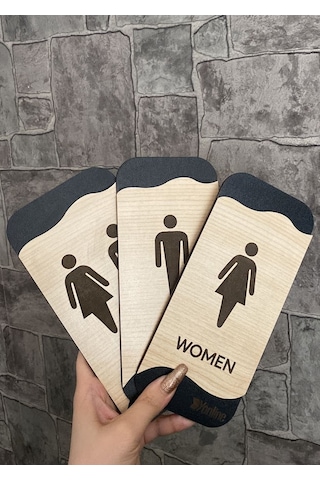 Meşe Serisi Kadın WC Erkek WC ve Genel WC 3'lü Natural Yönlendirm