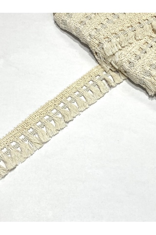 Krem Pamuk Püskül Şerit / Otantik Şerit / 4 Cm / 1 Metre / Psk121