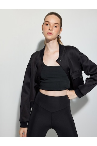 Koton Bomber Ceket Crop Kalın Modal Kumaş Düğmeli Cep Detaylı Siyah 5wak10096nk Siyah