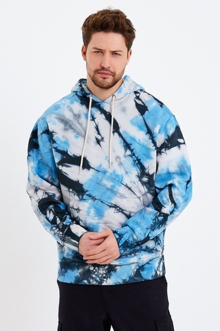 JAHR MARC Mavi Batik Yıkamalı Oversize Erkek Sweatshirt Mavi