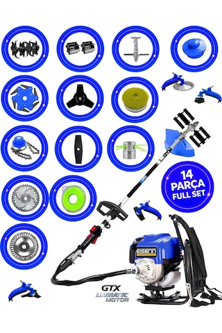 German ESH 400 14 İn 1 Sırt Tipi Ot Çim Biçme Tırpan+Toprak Eşeleme+Akrobat Çapa Aparatı Çelik Fırça