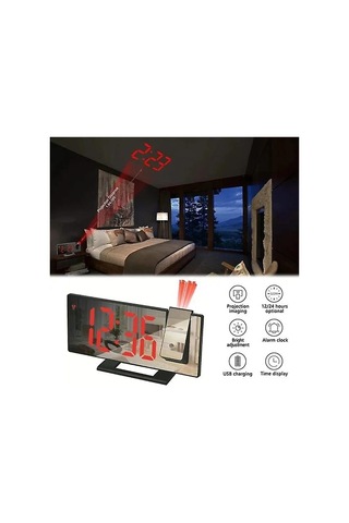 Led Dijital Çalar Saat Projeksiyon Saati Projektör Tavan Saati Zaman Sıcaklık Göstergesi Arka Aydınlatma Erteleme Saati Ev İçin Beyaz Kırmızı Diğer