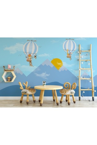 Dağ Güneş Ve Balon Çocuk Odası Posteri Mavi