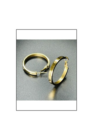 Zirkon Taşlı, Tiff Model, Halka Model, Paslanmaz Çelik Küpe 440, Altın Renk Altın