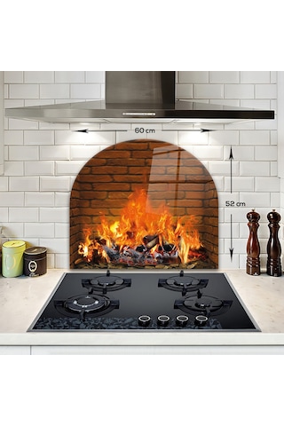 Decorita Cam Ocak Arkası Koruyucu | Oval Şekilli | Odunlu Şömine