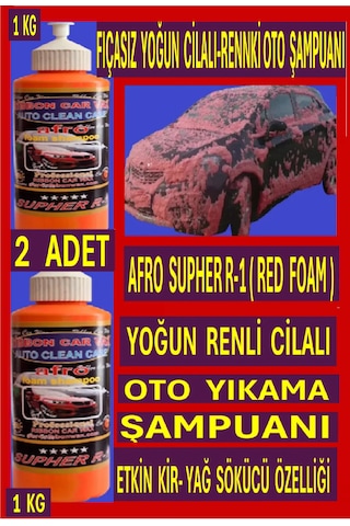 Afro Supher R-1 Fırçasız Yoğun Cilalı Renkli Oto Şampuanı Kırmızı Köpük 1 Kg 2 Adet