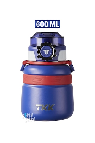 Tkk 600 Ml Çelik Su Matarası Çift Kullanım Pipetli/rahat İçim 12 Saat Sıcak/24 Saat Soğuk Termos -2029-600ml Mavi