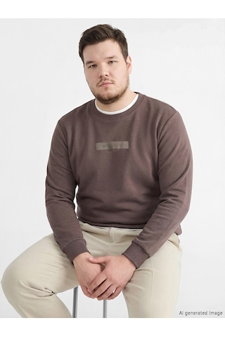 Lcwaıkıkı Classic Kahverengi Bisiklet Yaka Baskılı Erkek Sweatshirt