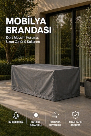 Bahçe Mobilya Brandası 200 150 75 Cm Masa Sandalye Koruma Örtüsü Gri Kılıf Su Geçirmez