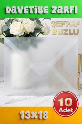 10 Adet 13x18 Cm Premium Kalite Davetiye Zarfı Buzlu Şeffaf