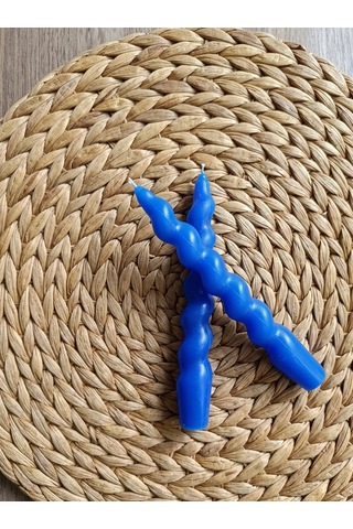 Mavi Renkli Spiral, Burgulu Pinterest Model Şamdan Mum 2' Li Set
