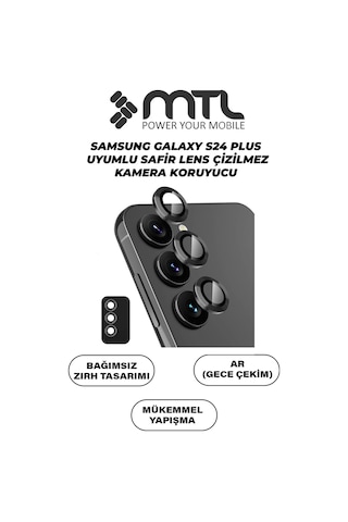 Samsung S24 Plus Uyumlu Safir Lens Çizilmez Dayanıklı Kamera Koruyucu Siyah