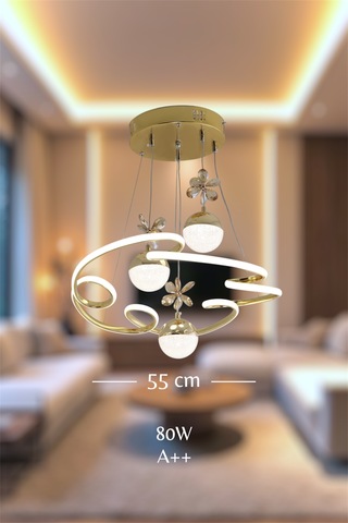 Ey Shop 3 Lü Toplu Cloud Model 3 Renk Kumandalı Beyaz&sarı&günışığı Led Avize Gold