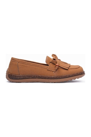 Kadın Süet Loafer Püskül Ve Boncuk Detaylı Günlük Babet Lorea Taba Taba