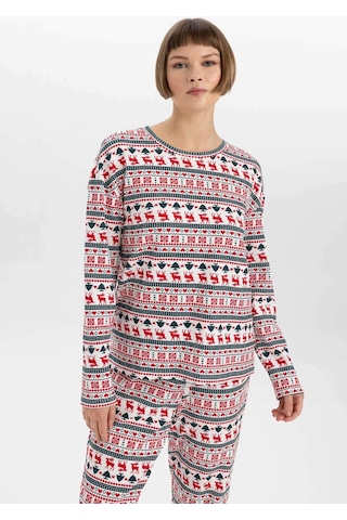 Defacto Fall in Love Yılbaşı Temalı Bisiklet Yaka Üst A3375AX23WNER105 Ekru