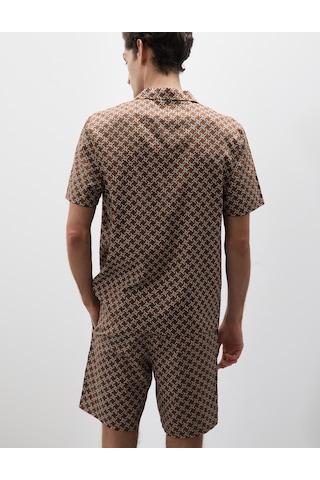 Marks & Spencer Pamuk Karışımlı Geometrik Desenli Pijama Üstü Kahverengi