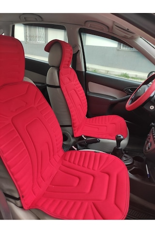 2,li Oto Koltuk Kılıfı Minder Alkantra Kumaş Kırmızı Renk Slikon Direksiyon Kılıfı