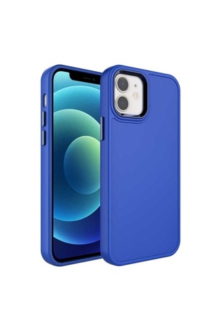 Apple Uyumlu iPhone 11 Kılıf Metal Çerçeve Ve Buton Tasarımlı Sert Zore Botox Kapak Saks Mavi