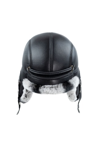 Derisitesi Gri Rex Kürklü Pilot Deri Şapka - Rus Ushanka Deri Şapka Gri