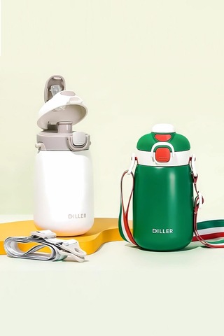 Dıller Tek Kapak Çift Kullanım Pipetli/pipetsiz 420ml Askılı Çelik Su Matarası 6 Saat Sıcak/soğuk 001