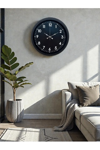 Almira Duvar Saati Pure Dark Black 40 Cm Metal Duvar Saati Siyah