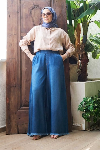 1153-denim Püsküllü Pantolon Etek Koyu Mavi Koyu Mavi