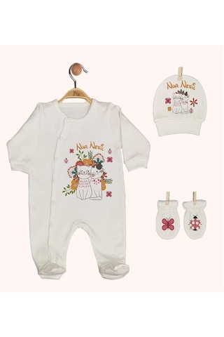 Pia Baby Gl 1948-02 İsme Özel Beşli Tulum Set Krem