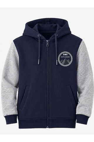 Ela 3 İp Şardonlu Kapşonlu Kışlık Kolej Sweatshirt Lacivert - Gri