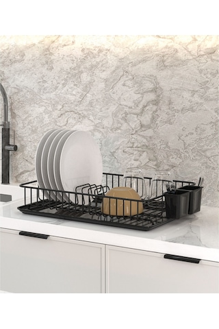 Magic Objects Tezgah Üstü Bulaşıklık, Tek Katlı Bulaşık Kurutma Sepeti, Tabaklık Bulaşık Kurutmalık Siyah