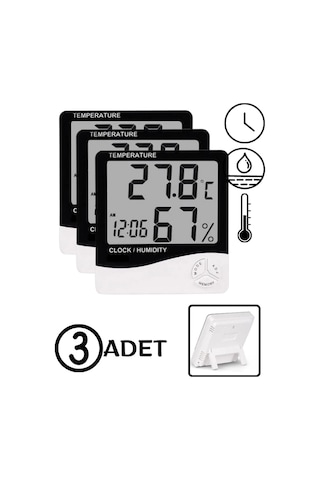 3 Adet Dijital Termometre Sıcaklık Ve Nem Ölçer Masa Saati Alarm